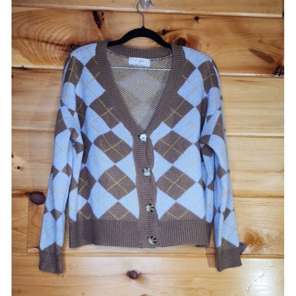 No Comment Women's Juniors Button Up Cardigan Size Medium Brown Blue - Picture 1 of 11
